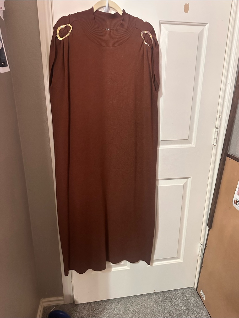 Anthropologie Chocolate Brown Midi Dress with Gold Ring Accents